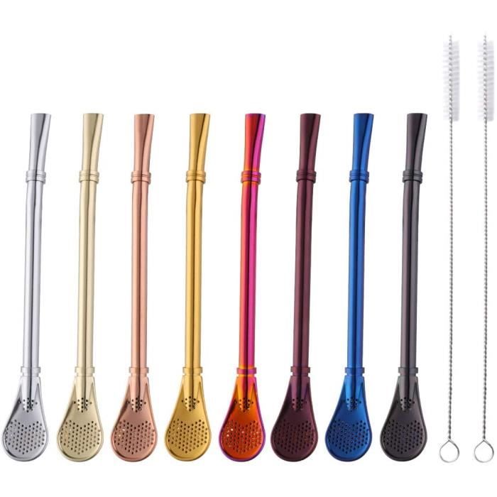 paille reutilisable Cuillegravere agrave pailles Inox Cuillegravere Paille Filtre Infuseur agrave Theacute 8 couleurs Pailles me153