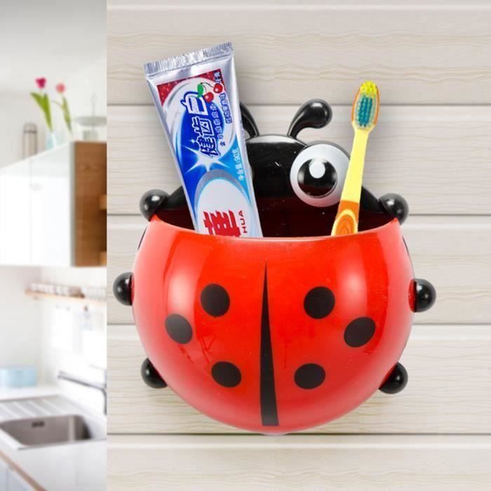 ZCS Coccinelle Organisateur de Brosse à Dents Coller Titulaire Crochet au Mur Outils de Maquillage Rouge