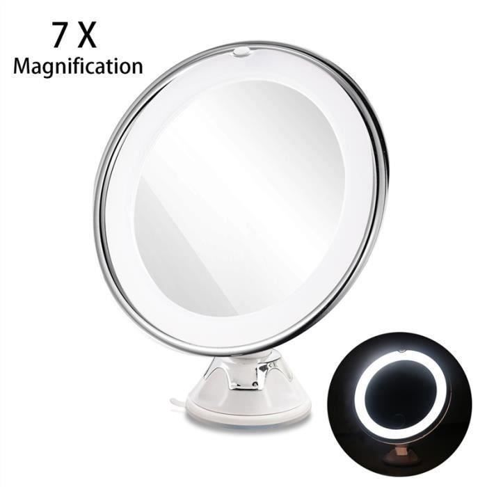 RUIMIO Mirror de Maquillage Réglable 7x Grossissement avec LED pour Voyage(Blanc)