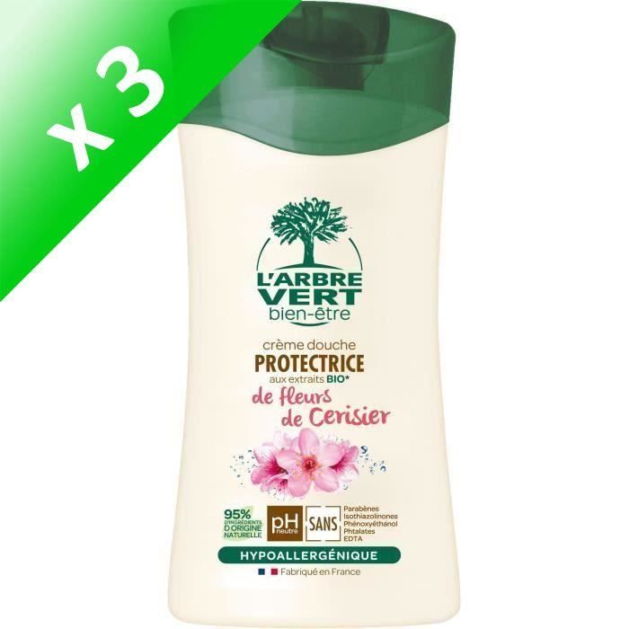 L'Arbre Vert Bien-être Crème Douche Cerisier aux Extraits de Fleurs de Cerisiers Bio - 250 ml (Lot de 3)
