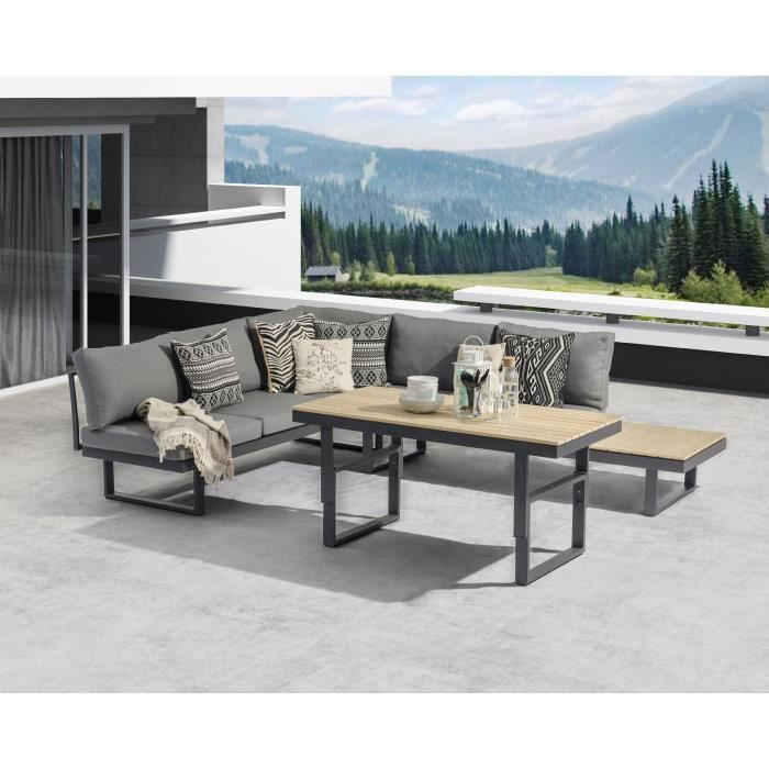DCB GARDEN Salon en bois d'acacia et aluminium 5 personnes Nagoya - Gris anthracite