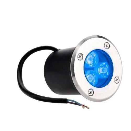 Spot Encastrable de sol LED - 3X1W - Bridgelux - 220V - Bleu ø72mm