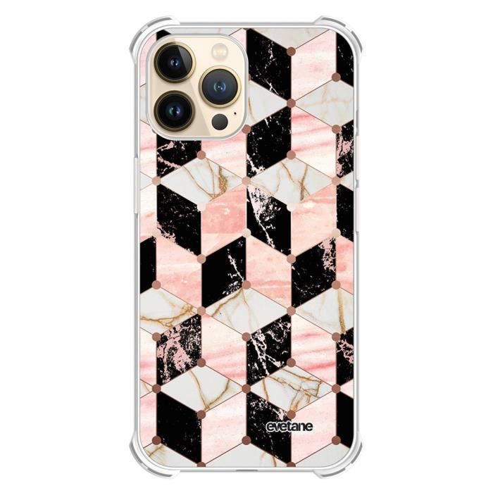 Coque pour iPhone 13 Pro anti-choc souple angles renforcés transparente Cubes Marbres Evetane.