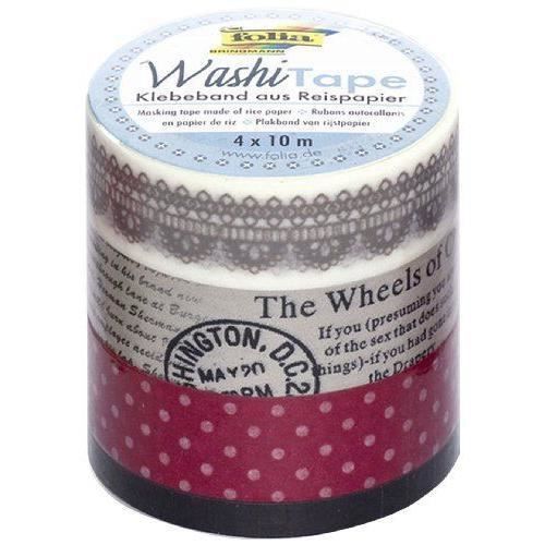 Folia Lot de 4 rubans adhésifs Washi Tape Vintage - 26401