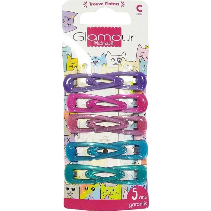 Glamour Mademoiselle Barrettes clic-clac cheveux paillettes lot x10