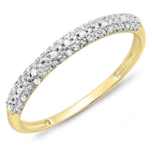 Bague Femme- Bague De Fiançaille 10 ct Or Jaune Diamant Rond Diamant Éternité Empilable 10 ct