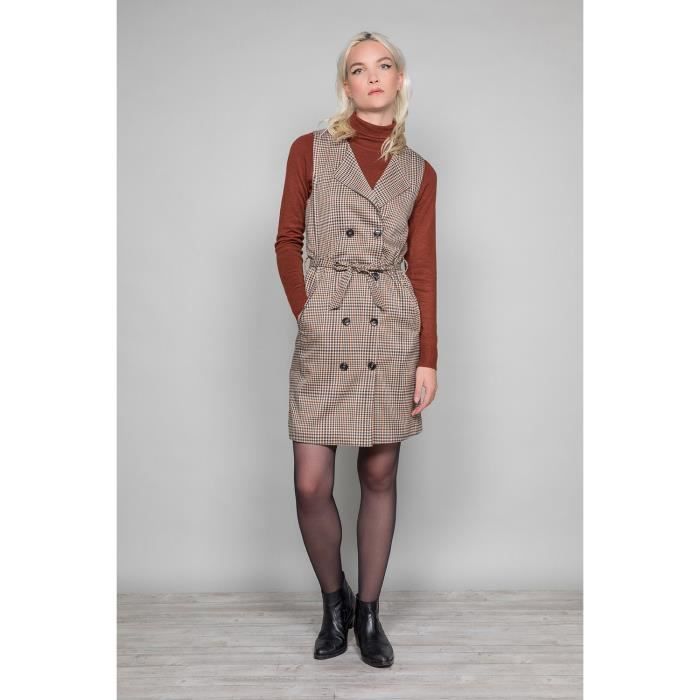 Robe tailleur sans manche PAULA - Couleur - Camel Check, Taille - L