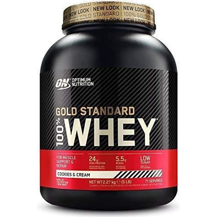 Optimum Nutrition Gold Standard 100% Whey Protéine en Poudre avec Whey Isolate, Proteines Musculation Prise de Masse, Cookies &