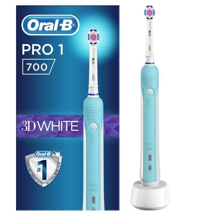 Oral-B PRO 1 700 3D white- Brosse à Dents Électrique - Rechargeable - Minuteur - Blanche et bleue