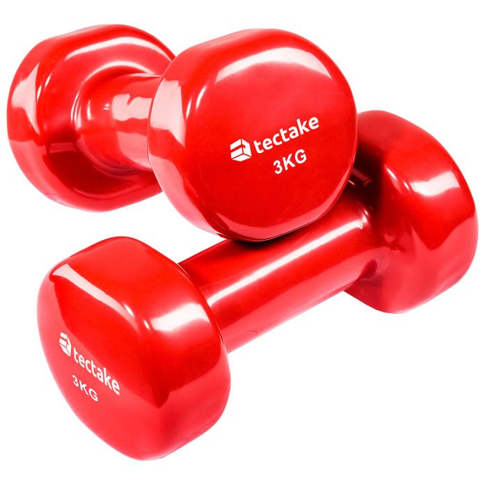 TECTAKE 2 Haltères de Musculation 3 kg en Vinyle Rouge