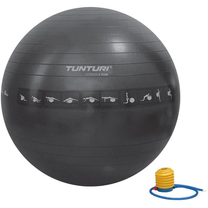 TUNTURI Gym ball ballon de gym 65cm anti éclatement noir