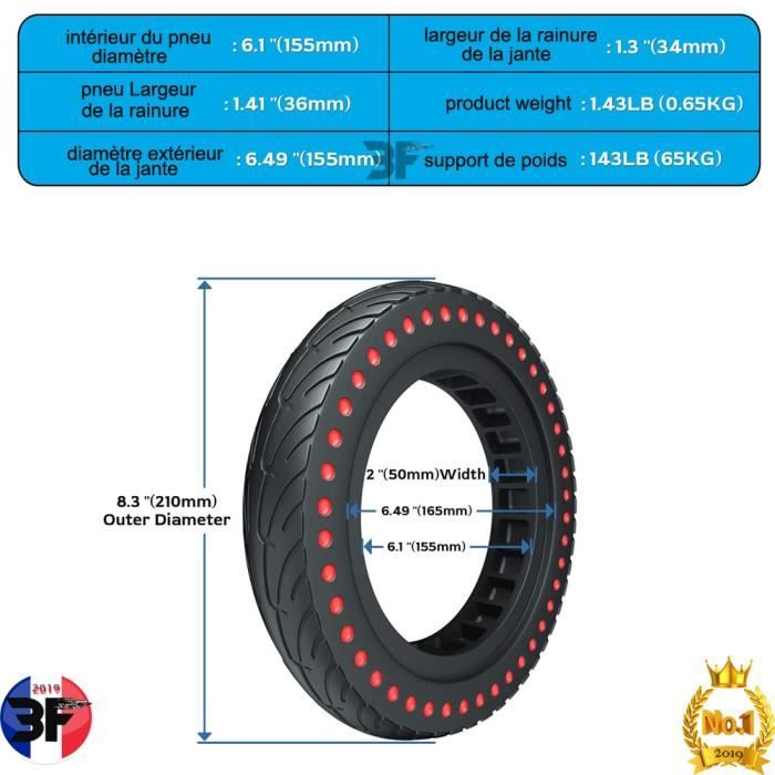Pneu Plein Anti-Crevaison 8.5x2 Trottinette Electrique Xiaomi,M365*XIAOMI PRO*TROTTINETTE NINEBOT(Tire Point Rouge)