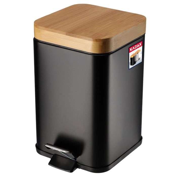 TENDANCE Poubelle Salle De Bain 5L Métal Terracotta Couvercle Bambou