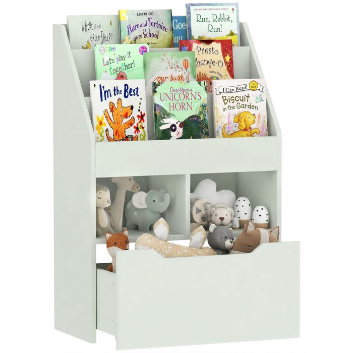 Bibliothèque HOMCOM étagère Multi-Rangement 3 étagères 2 niches Grand tiroir en bois Vert clair