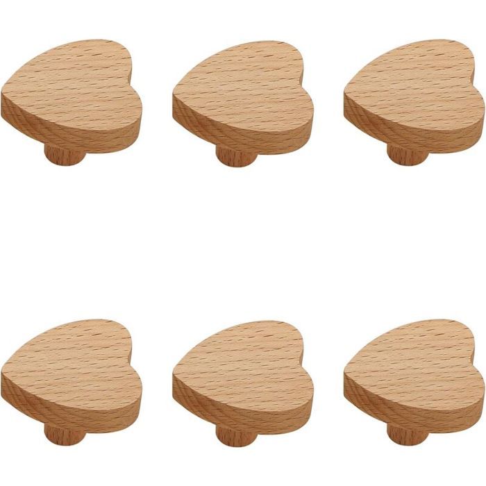 Boutons darmoire - LARGEIGHT - Coeur - Bois massif - 6 pièces - Couleurs multiples