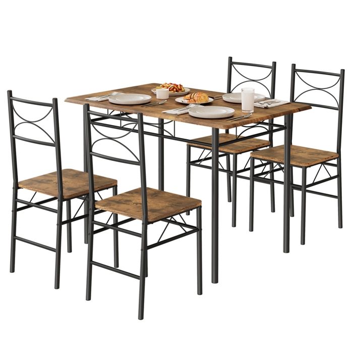 Table à Manger avec 4 Chaises - WOLTU Ensemble Table et Chaises pour 4 Personnes - MDF et Métal - Marron Rustique+Noir