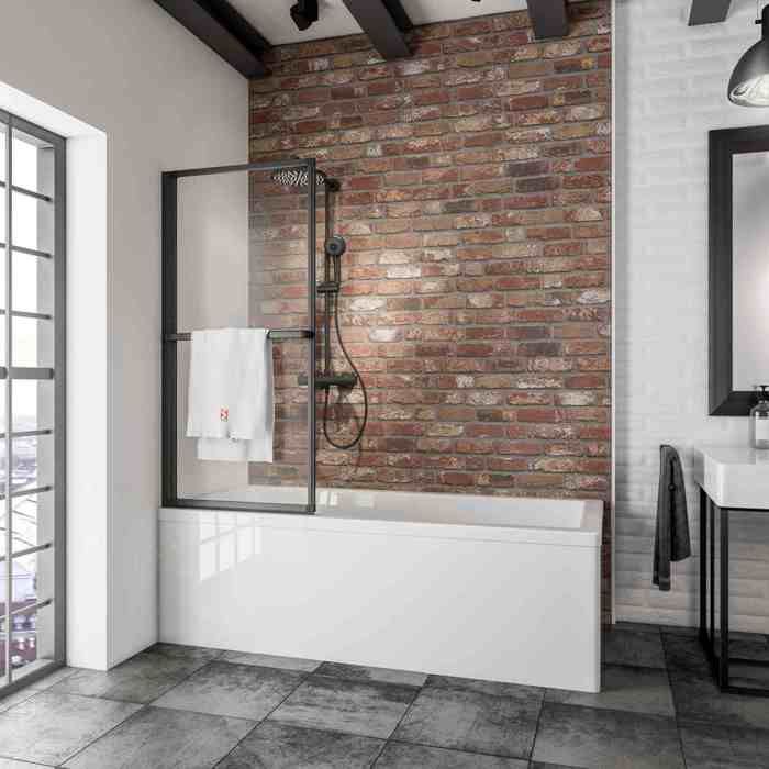 Pare-baignoire pivotant transparent noir H.140xl.70cm SCHULTE réversible écran 3mm pliant porte-serviettes noir 2ème vie