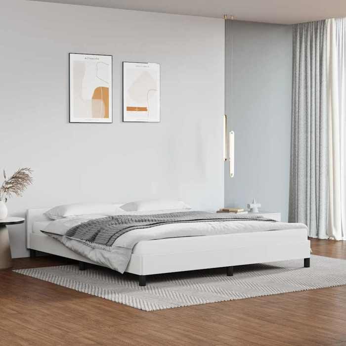 Cadre de lit avec tête de lit-Lit adulte double sans matelas blanc 160x200 cm
