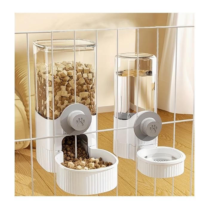 Meilleurs prix pour Distributeur Automatique Nourriture & Eau 2-en-1 pour Chat/Chien-1200ml + 520ml-Fixation Cage,Antidéversement,Sans Électricité