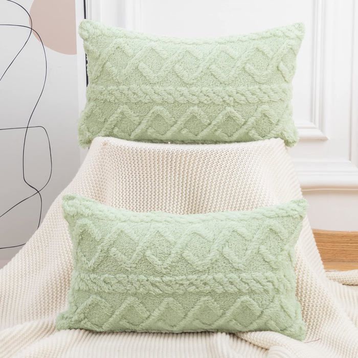 Housse de coussin - XVX - Lot de 2 - 30x50 cm - Vert clair - Motifs contemporains