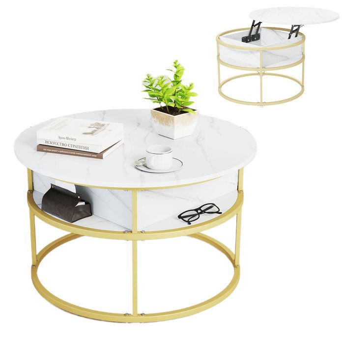 LIFEZEAL Table Basse Ronde 80 x 49 cm (Ø x H) Meuble de Salon avec Plateau Élévateur Réglable en Hauteur avec Espace de Rangement