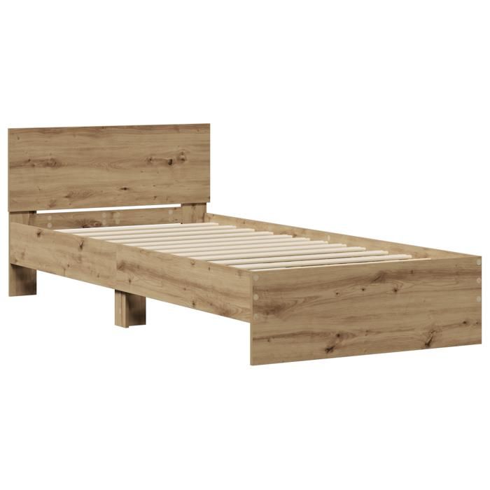 PROMOTION Lit 1 personnes - Cadre de lit sans matelas - avec tête de lit en chêne artisan 75x190 cm 32839 - BestMeuble