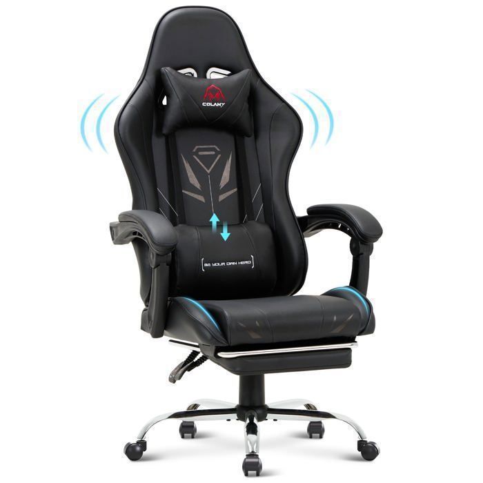 Chaise gaming ergonomique, avec repose-pieds, capacit&eacute; de charge maximale 136kg-Noir