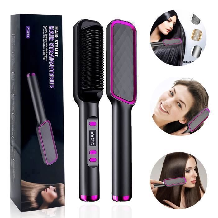 Brosse Lissante Chauffante pour Lisser et Boucles 30 RéGlages de TempéRature Brosse Coiffante Anti-échaudage+Chauffage Étiquette