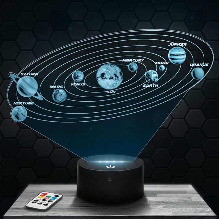 Lampe 3d _ Système Solaire - Accessoire Objet Cadeau Système Solaire - Veilleuse Led Tactile avec socle au choix TOP