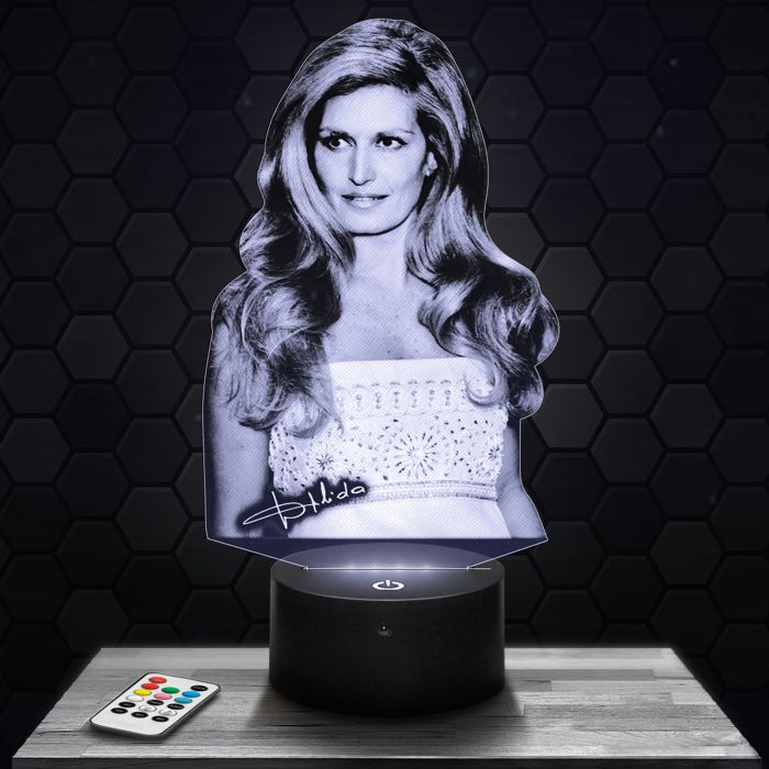 Lampe 3D - Dalida - Accessoire Objet Cadeau Dalida - Veilleuse Led Tactile avec socle au choix et télécommande