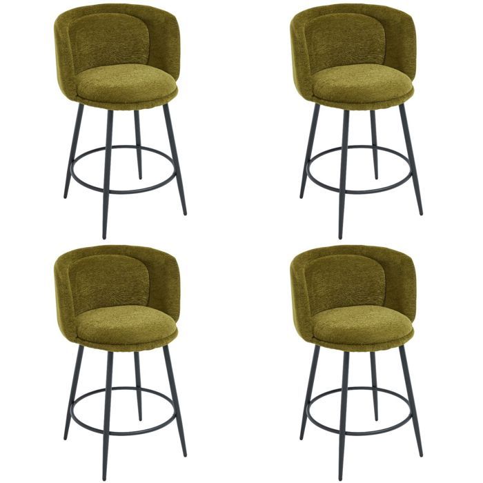 DAYALANE Lot de 4 Tabouret de Bar en Chenille Chaise de Bar Design Haute avec Repose-Pieds Chaise de Comptoir et Cuisine Vert