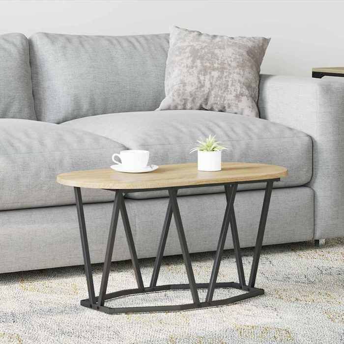 Table basse ovale - vidaXL - Chêne Sonoma - 80x40x405 cm - Bois dingénierie - Pieds noirs - Style industriel - Marron
