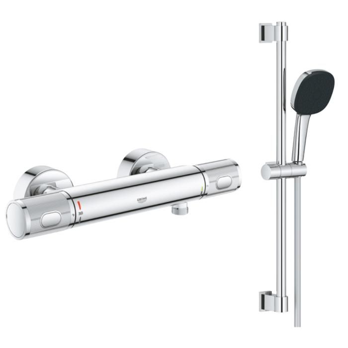 Grohe Mitigeur douche thermostique Precision Feel + Ensemble de douche 2 jets avec barre