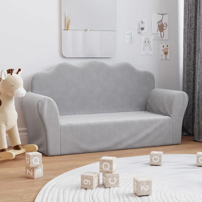 Canapé pour enfants 2 places - vidaXL - Gris clair - Peluche douce - 94x34x48 cm - Housse amovible - Mousse épaisse
