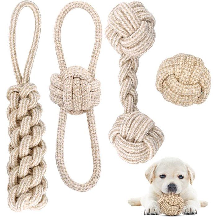 Corde à mâcher pour chien avec balle nouée lot de 4 jouets à mâcher pour petits chiens et chiots de taille moyenne jouet pour