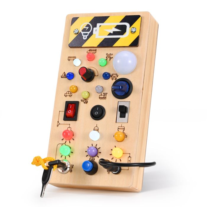 Busy Board Montessori Jouet en Bois - Tableau d'activités Montessori avec Interrupteur 7 LED