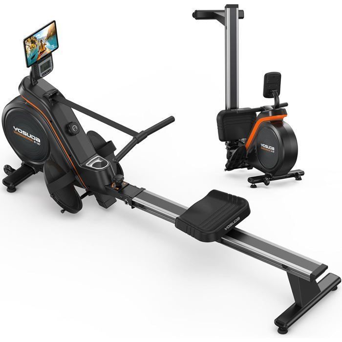 YPOO Rameur Magnétique Pliable – 16 Niveaux Résistance, 160 Kg, Compatible App, Écran LCD, 161,5 X 41,5 Cm