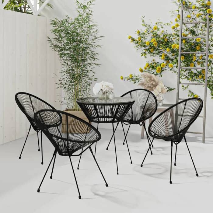 Ensemble à manger de jardin - vidaXL - 5 pièces - Rotin PVC - Verre trempé - Acier enduit de poudre - Noir