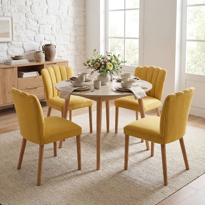 chairus Lot de 4 Chaise de Salle à Manger Pied Bois Chaises de Cuisine en Chenille Chaise de Salon Rembourrées pour Bureau Jaune