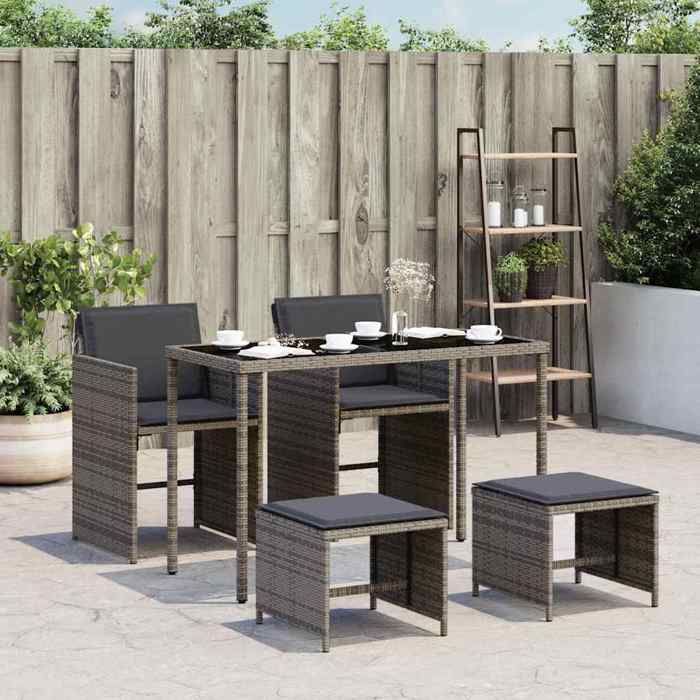 30382&Mode Ensemble à manger de jardin - 5 pcs - (Table et 4 chaises de jardin) - coussins gris résine tressée - 115x54x74 cm