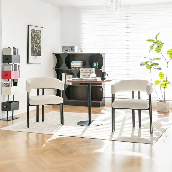 Chaise de salle à manger - Tonneau - Similicuir beige - Mousse à mémoire de forme - Piètement métal 136 kg