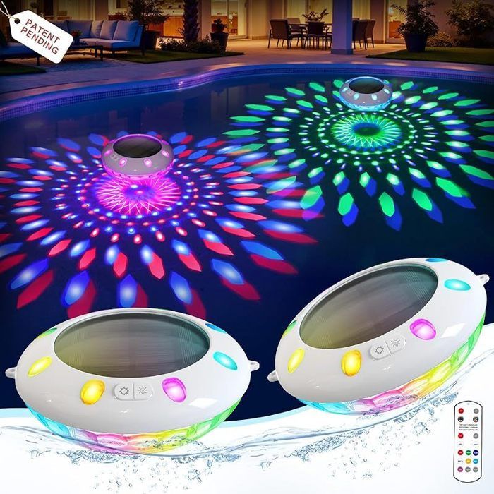 2 Pièces Lumière Piscine Flottante avec Télécommande Lampe Piscine Solaire de Couleur Supérieur et Inférieur Lumiere Piscine LED