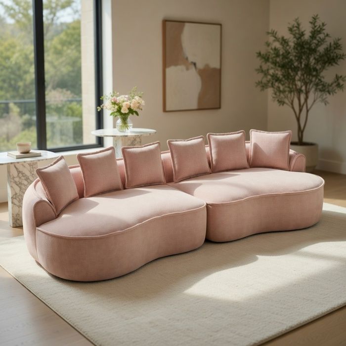 Canapé modulaire 4 places chenille mousse grandes dimensions assise profonde sans montage rose