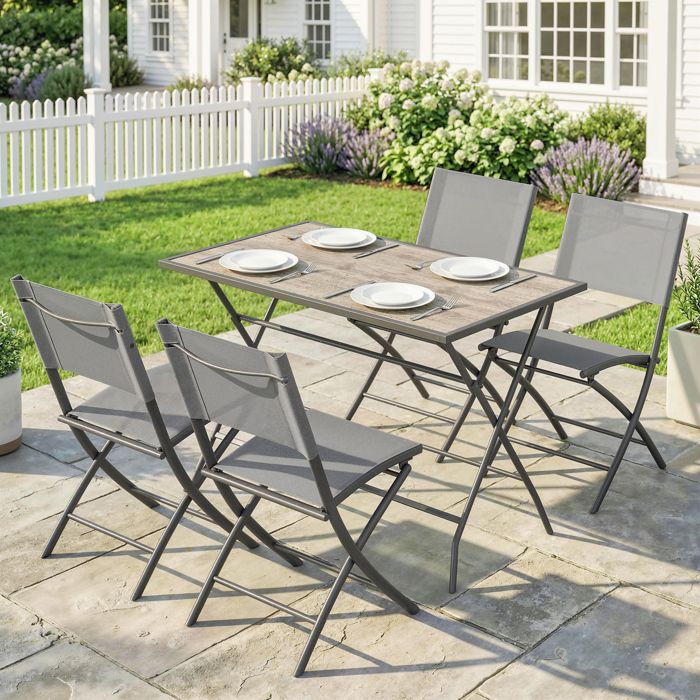 Ensemble pliable 5 pièces style bois : 1 table + 4 chaises respirantes design compact