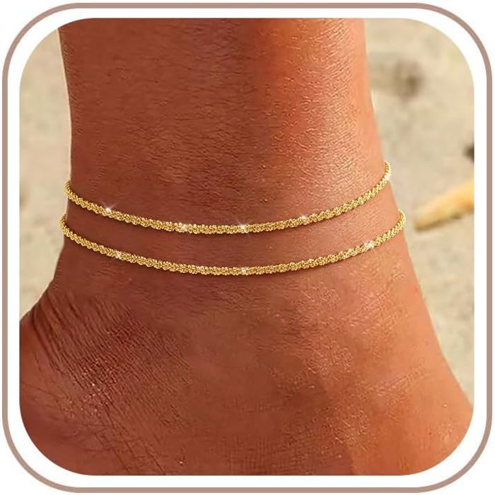 Lot Bracelets De Cheville Or Argent Pour Femme Multirang Réglables Chaine Cheville Perles 18 Carats Plaqué Or Avec Cœur Croi[CA45]