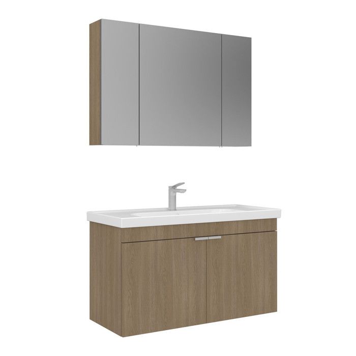 Meuble avec simple vasque et miroir Desna 100 - 100 x 45 x 58 cm - Oak