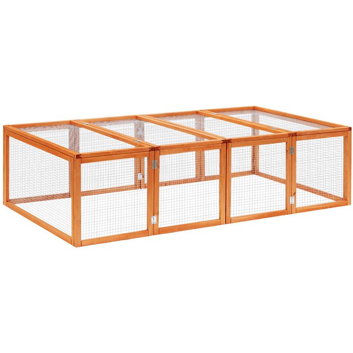Enclos Pour Lapin Grande Surface Extérieur - TCQPZ - avec Grillage et Couvercles Ouvrants en Bois Naturel 181 × 100 × 48 cm