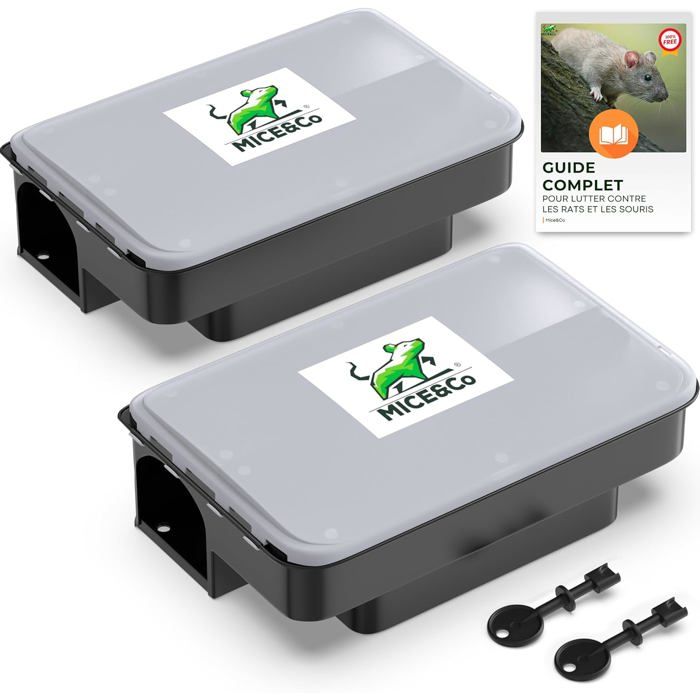 x2 Boîtes à Appât Raticide InviolablePiège à Rats et Souris Pro  Poste dAppâtage Sécurisé Enfants & AnimauxCouvercle
