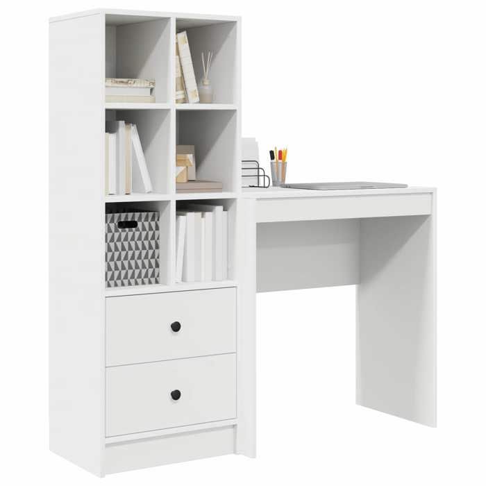 Blanc bureau - CLARENCE - Pour Étudiant / salarié - avec tiroir avec étagère avec stockage 2 pcs Blanc LV6249