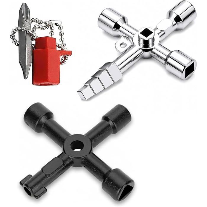 2 Clé Universelle Multifonction 4 Voies avec Têtes Triangle et Carrée Clé en Croix pour Ascenseur Compteur Électrique Armoire